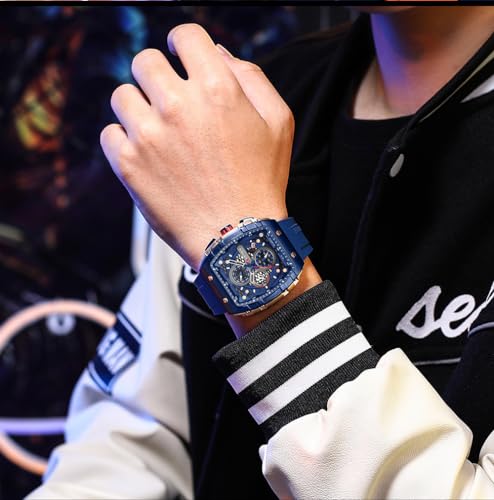 Image of PASOY Luxury Chronograph Watches for Mens Rubber Strap Black Waterproof Date Analog Quartz Watch
