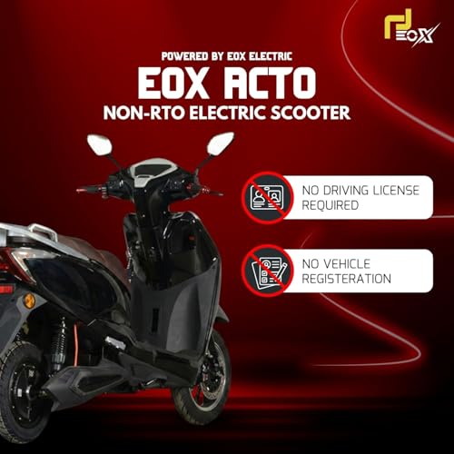 Image of EOX Acto Low Speed Electric Scooter Non RTO with 60-80Km Range, Black Portable Lithium Battery & Charger