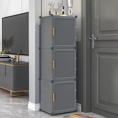 Image of Strassis Design DIY Shoe Rack Plastic - Multi-Purpose Plastic Shelves, PP Home Shoe Rack with Door for Entryway, Chappal Slipper Shoe Stand (Grey- 3-Door)