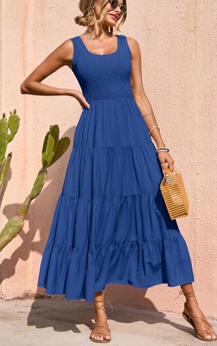 Image of PRETTYGARDEN Women's 2026 Casual Loose Plain Maxi Sundress Smocked Tank Dress Sleeveless Summer Beach Tiered Long Dresses