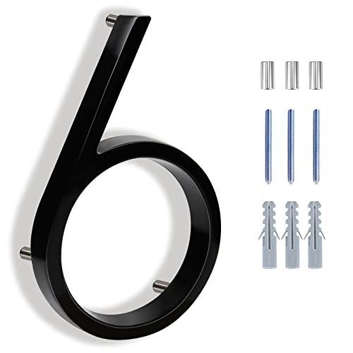 5 Inch House Numbers for Outside, Metal Modern Floating House Numbers, Garden Door Mailbox Decor Number with Nail Kit, Visibility Signage (Black 6)
