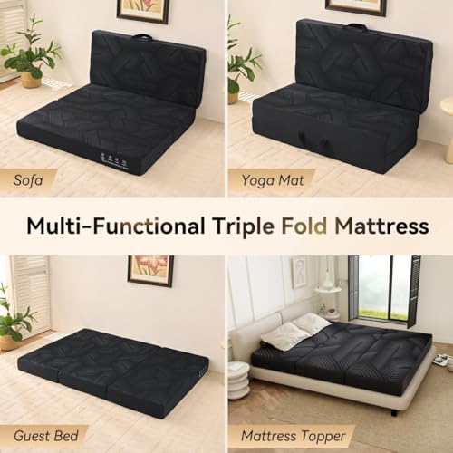 Image of Foldable Mattress Queen Size,4 in Tri Folding Memory Foam Mattress