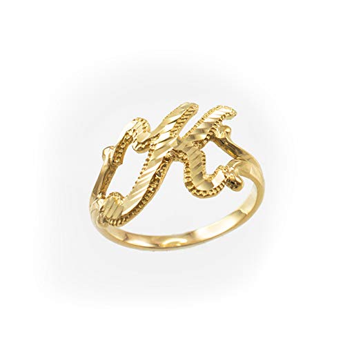 Sparkle-Cut Letter Initial Script Ring In 10K Yellow Gold (Letter K, Size 10)