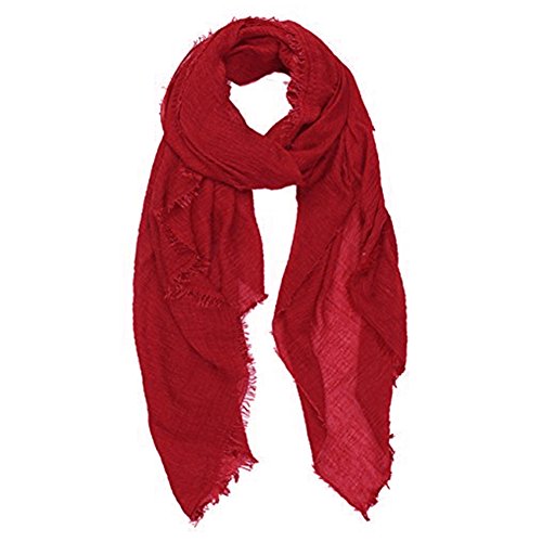 Q.KIM Femme Coton et lin Châle Echarpe Frangés Foulards Couleur Unie Grand Etoles 150×190cm