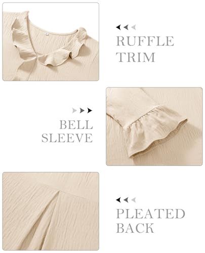siliteelon Capsule Wardrobe for Women Dressy Casual 3/4 Sleeve Ruffle Bell Top Ladies Business Formal Work Shirt Trendy 2026 Apricot 2XL