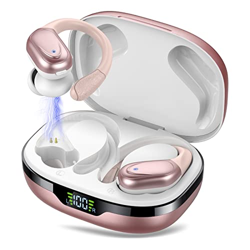 Haltungskorrektur + gratis Massageball, Geradehalter, Haltungstrainer Rückenstabilisator gegen Nackenschmerzen & Schulterschmerzen Rückenschmerzen | Posture Corrector 3 Bluetooth 5.3 Kopfhörer Sport, 60H mit Ladekoffer LED Anzeige, ENC HD Anruf, In Ear Kopfhörer Kabellos mit Ohrhaken, Tiefer Bass, Bequemer Sitz, IPX7 wasserdichte Lauf Kopfhörer(Roségold)