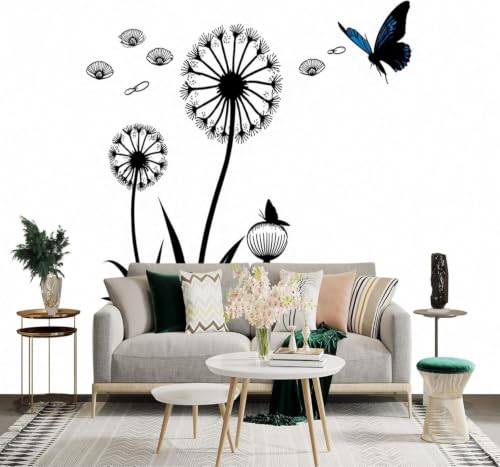 Papier peint texture soyeuse pissenlit noir et bleu 3D - 3