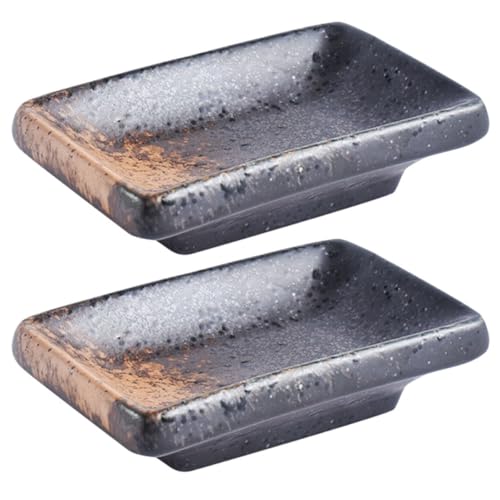 TOPPERFUN Plato para Salsa Estilo Japonés Rectangular de Cerámica Color Amarillo Jade 2 Piezas, Apto Microondas y Lavavajillas, Adecuado para Condimentos y Aperitivos en Cocina y