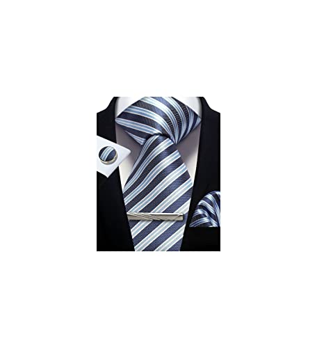 Image of Striped Plaid Polka Dot Mens Tie Formal Necktie Pocket Squares Ties Clips Cufflinks Classic for Men Set