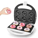 DSP Mini Donut Maker - Non-Stick, Cool Touch Electric Doughnut Machine for Mini Donuts - Perfect for Breakfast, Snacks & Desserts (White, 6 Donuts)