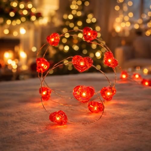LakiHomi Guirlande Lumineuse LED en Forme de Cœur, 1.5 Mètre 20LED Guirlande Lumineuse Intérieur Coeur, Guirlande lumineuse à LED et à piles, pour...