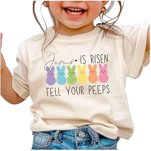 UrbanNEST Custom Easter T Shirt for Kids, Jesus is Risen Tell Your Peeps Shirt, Personalized Kids Bunny Shirts, Easter Clothes for Boys and Girls, Gifts for Toddler Girls, Boys, Birthday