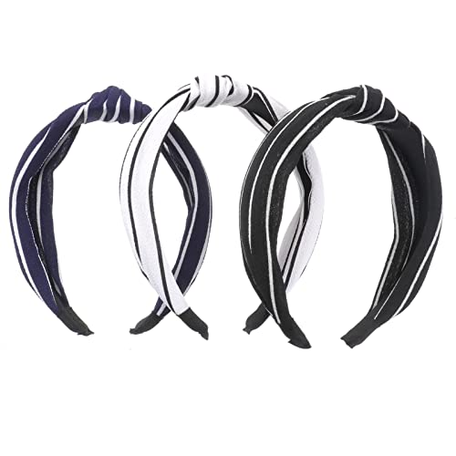 Frcolor 3Pcs Women Hair Hoop Wide Stripes Cloth Cross Knot Hairband Headband Hair Accessories #TOP12