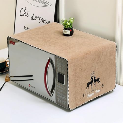 Image of Zollyss Microwave Oven Cover, Cotton Linen Dust-proof Fabric, Deer Design,100 x 35 cm (Beige)
