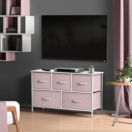 Sorbus Kids Dresser with 5 Drawers - Storage Chest Organizer Unit with Steel Frame, Wood Top, Easy Pull Fabric Bins - Long Wide TV Stand for Bedroom Furniture, Hallway, Closet & Office Organization — view 2