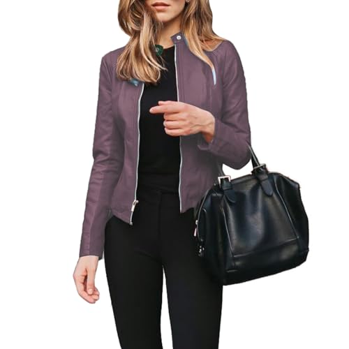 Mxiqqpltky Faux Leather Jacket for Women Lightweight Long Sleeve Zipper Y2k PU Jacket Cropped Motorcycle Coat Streetwear