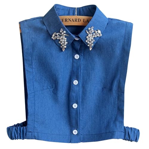 Detachable Half Shirts False Collar Denim Crystal Diamond Embellished Collar for Women Girls (Design-b,One Size)
