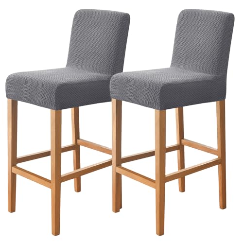 Image of FUANGUI Bar Stool Covers Set of 2, Stretch Bar Stool Seat Covers | Washable Removable Bar Chair Covers with Backs Slipcovers, Bar Chair Covers Square for Kitchen Dining Room Cafe