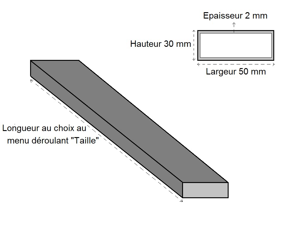 LeMétal – Tube rectangle acier 50x30x2 mm - Longueur au choix de 100 à 300 cms (250 cms)