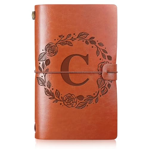 Booson Diario de cuero con inicial monogramada, cuaderno de viaje recargable para mamá, diario personalizado, bloc de notas para mujeres, Navidad, día de la madre (C)