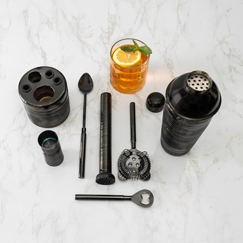 French Home 7-Piece Black Stainless-Steel Barware Set - Thumbnail 3