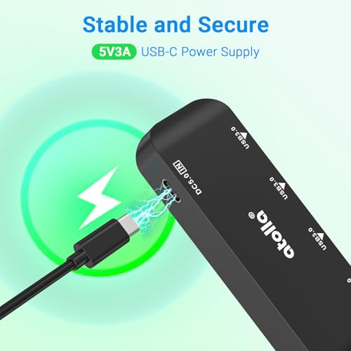 atolla USB3.0 ハブ4ポート 60cmケーブル 高速USB3.0拡張USB Hub 追加5V/3A電力供給ポート コンパクト・軽量設計 ・バスパワー
