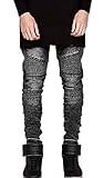 OLRIK Mens Skinny Runway Distressed Slim Denim Biker Jeans Hipster Pants, US 31 (tag 32)