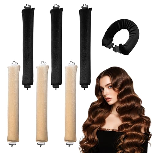 deegbbyi 6 Pièces Set Boucles Sans Chaleur, Bigoudis Cheveux Long avec Crochet, Overnight Rouleau Cheveuxs Boucles Sans Chaleur, Bigoudi Cheveuxs de Sommeil Doux, pour Tous Les Types de Cheveux