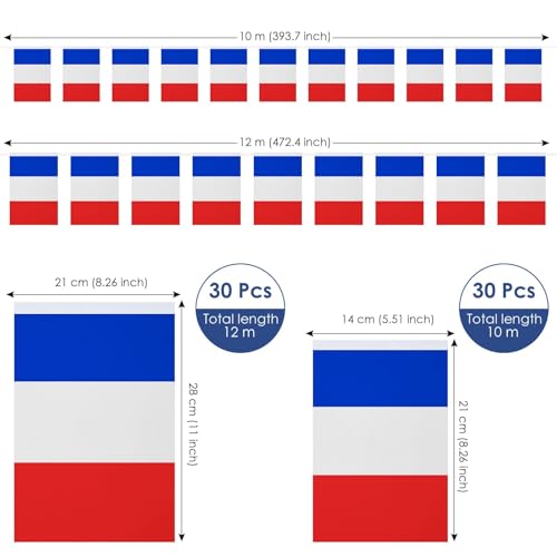 Image of AhfuLife 33 Ft French String Flags Banner for World Cup Decorations 2026, 30 Pcs Mini France Buting String Flags - Double Sided for National Day Football Sports Street Party Decor (5.5x8.3 Inch)