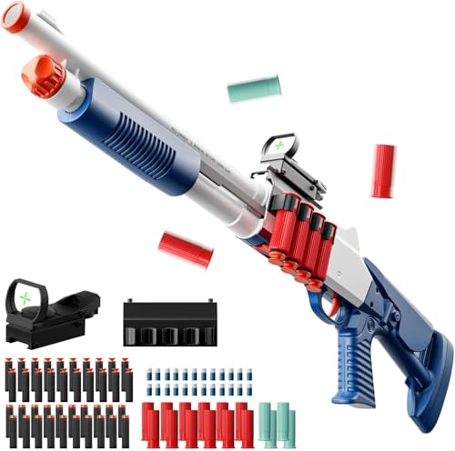 Image of Pampam Toys Shotgun Foam Blaster, Shell Ejecting Feature, with 60 Soft Darts, 16 Reloadable Shells, and Protective Goggles, for Kids and Adults