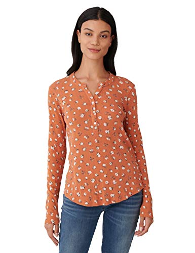 Lucky Brand Women's Long Sleeve Printed Pointelle Henley Top, Multi, XL