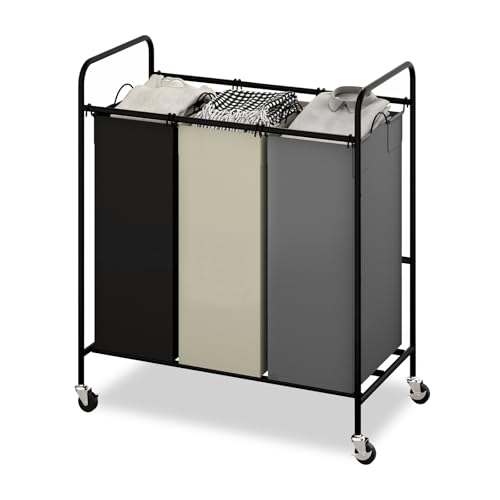 3 Section 3x40L Laundry Sorter Cart, Heavy Duty Laundry Basket with Lockable Wheels, 120L Large Rolling Laundry Hamper with Removable Bags for Dirty Clothes Storage