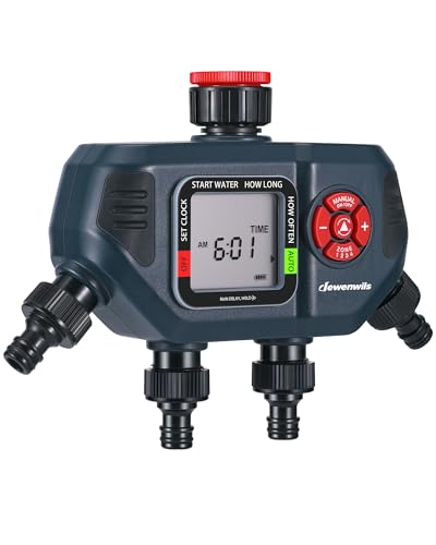 DEWENWILS Centralina irrigazione 4 vie, 4 Opzioni di Programmazione per vie, Timer Irrigazione Automatica, Ritardo della Pioggia/Modalità Manuale, Orologio da Giardino per Prati, Giardini
