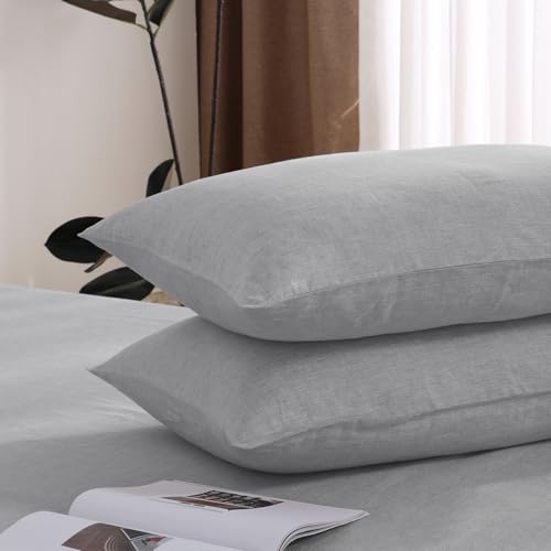 100% French Linen Pillowcase Set of 2, Breathable Envelope Closure Soft Linen Pillow Cover,Soft Luxury Hotel & Home Use, Gift