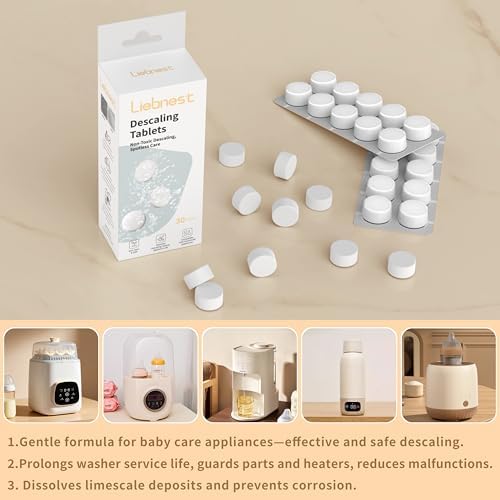 Liebnest 30 Count Descaling Tablets – Compatible with Momcozy, Baby Brezza, Papablic & All Brands. Fits Bottle Washers, Warmers, Sterilizers & Formula Makers to Remove Milk Stains & Limescale - 4