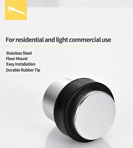 Tpohh Brushed Stainless Steel Cylindrical Floor Mount Door Stop, 1-3/4" Height #TOP3