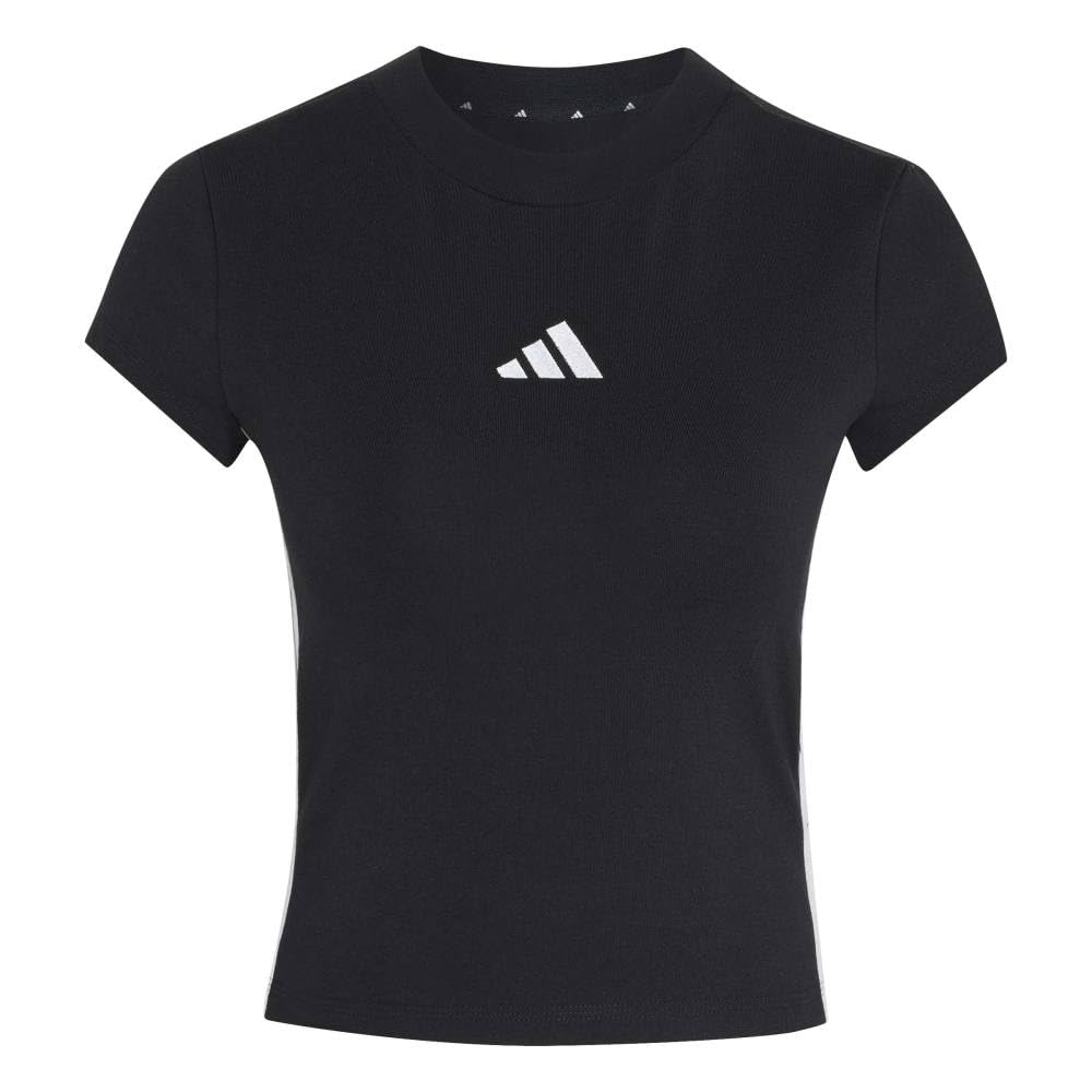 adidas Femme Essentials 3-Stripes Padded Slim Baby Shirt, Black/White, XXL