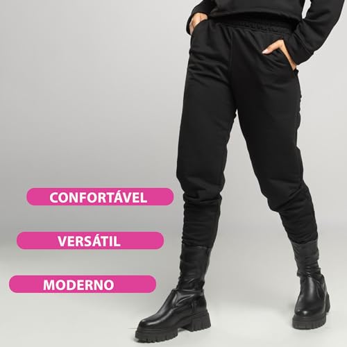 Calça Skinny Jogger Feminina - Calça Feminina Cintura Média de Moletinho - Calça Casual Longa e Conf