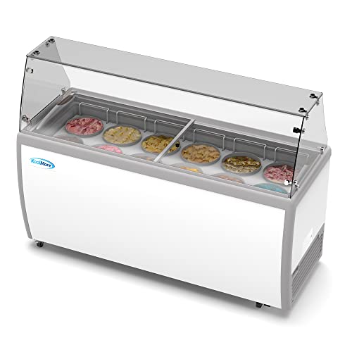 Koolmore 70 inch Commercial Ice Cream Dipping Cabinet Display Case with Sneeze Guard, 12 Large Displayed Tubs, 10 Storing Tube, Sliding Glass Door [20 Cu. Ft.] (KM-ICD-71SD-FG)