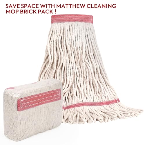 Image of MATTHEW CLEANING Heavy Duty Mop Head Commercial Replacement for General and Floor Cleaning, Wet Industrial Blue Cotton Looped End String Head Refill (Pack of 6) White