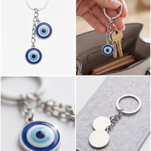 Image of Evil Eye Keychain with Double Blue Charm, Silver Chain
