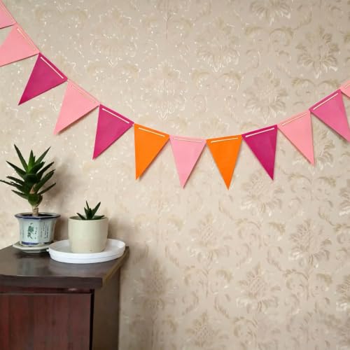 Image of Orange Pink and Hot Pink Pennant Banner Christmas Paper Triangle Flag Hanging Decoration for Wedding Birthday Baby Shower Family Party（36pcs Triangle Flag）