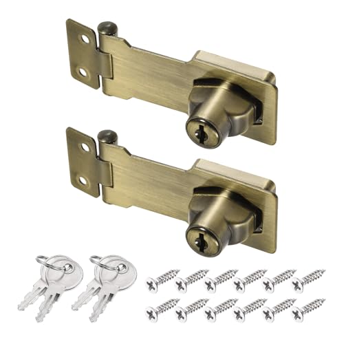 Image of PATIKIL Keyed Hasp Locks, 2 Pack 3 Inch Twist Knob Locking Hasp Zinc Alloy Safety Hasp Latches with Keys Keyed Alike for Cabinet Small Door, Bronze