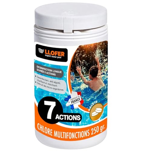 Llofer - Chlore Multifonction en Galet de 250g - 1kg - Désinfection Longue Durée 7 en 1, Haute Teneur en Chlore (92%), Fabriqué en France