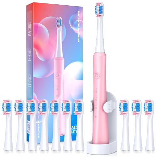 TEETHEORY Electric Toothbrush for Adults with Holder and 10 Brush Heads, Rechargeable Toothbrush...