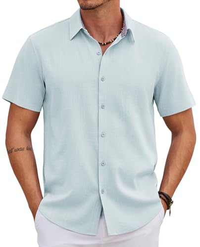 Chemise en lin homme bleu ciel 3XL COOFANDY à manches courtes