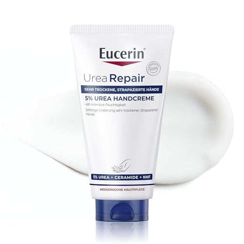Eucerin UreaRepair 5% Urea Handcreme 75 ml, Hautpflege spendet 48h intensive Feuchtigkeit, Feuchtigkeitscreme mit 5% Urea und Ceramiden für rissige, trockene Haut