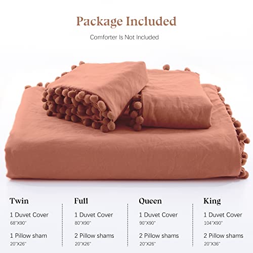 Newspin Duvet Cover King Size Pom Pom Terracotta,3Pcs Soft Breathable Washed Boho Bedding Duvet Cover Set With Zipper Closure,1 Duvet Cover(104"X90") And 2 Pillow Shams(No Comforter) #TOP5