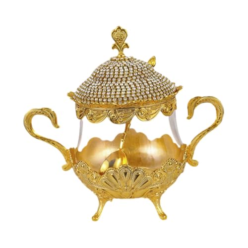 Generic Sugar Bowl Salt Bowl Salt Container Canister Sugar Holder Gold Storage Jar for Restaurant Kitchen Countertop Home Table, Glass