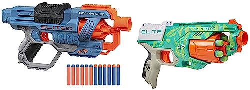 Image of Nerf Elite Disruptor Blaster, 6-Dart Rotating Drum, 6 Elite Darts, Slam Fire, Dynamic Green & Elite 2.0 Commander Rd-6 Blaster, 12 Darts, 6-Dart Rotating Drum, Toy Gun Multicolor